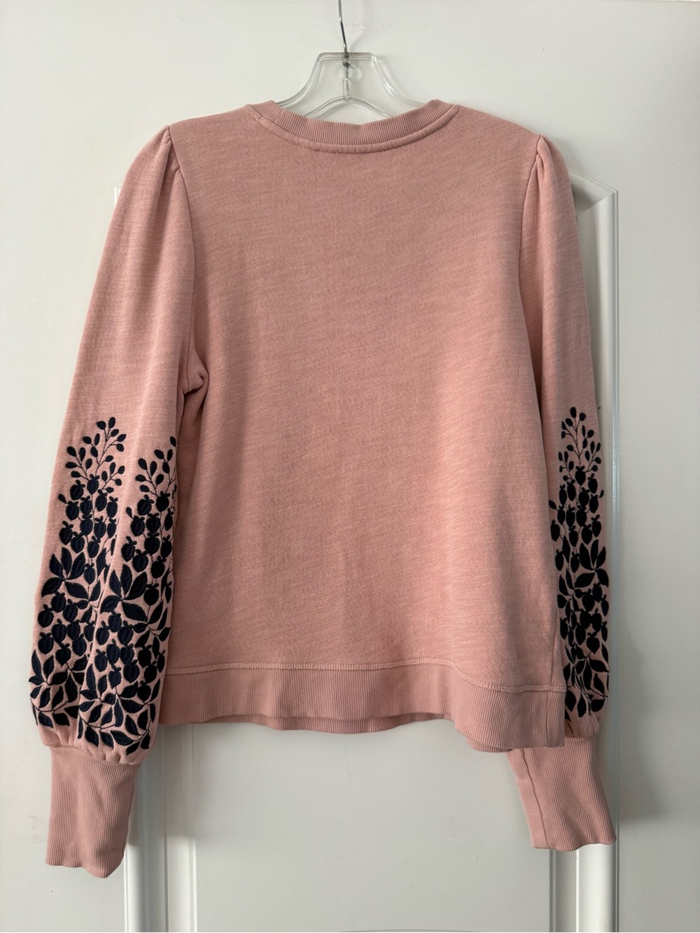 **BODEN** Pink Puff Sleeve Sweatshirt with Black Floral Embroidery Size 6 - Picture 6 of 9